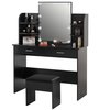 Basicwise Black Modern Wooden Vanity Dressing Table With Two Drawers, Led Mirror and Stool QI004268L.BK